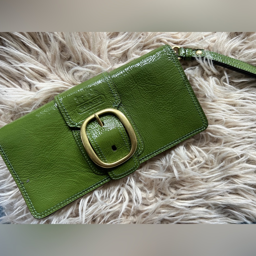 Coach Green Leather Wallet with gold buckle